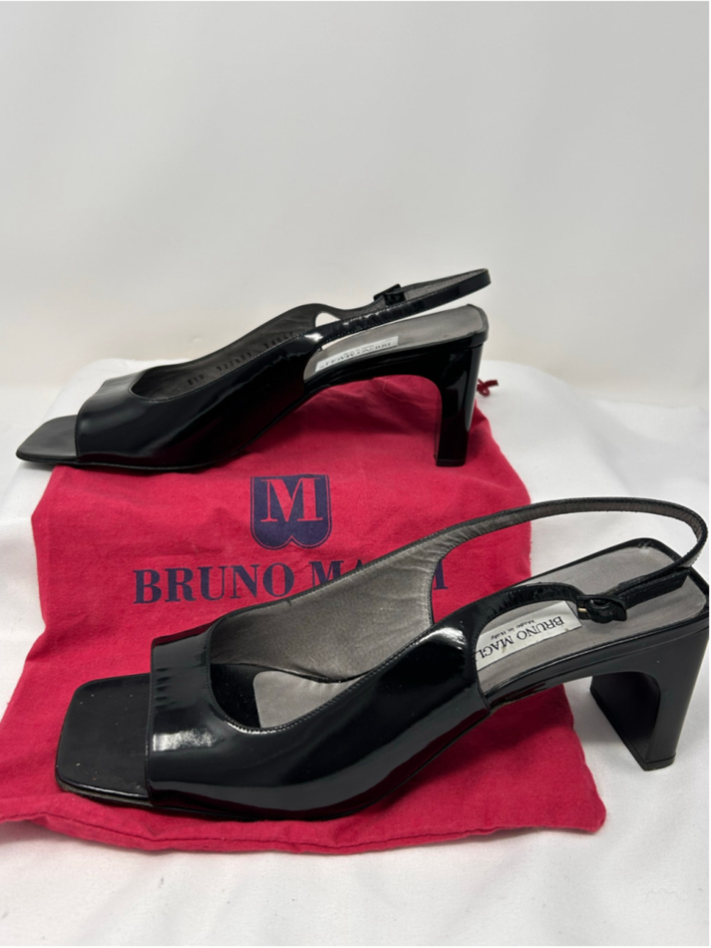 Bruno Magli Black Patent Leather Slingback Heels Size 10 Square Toe